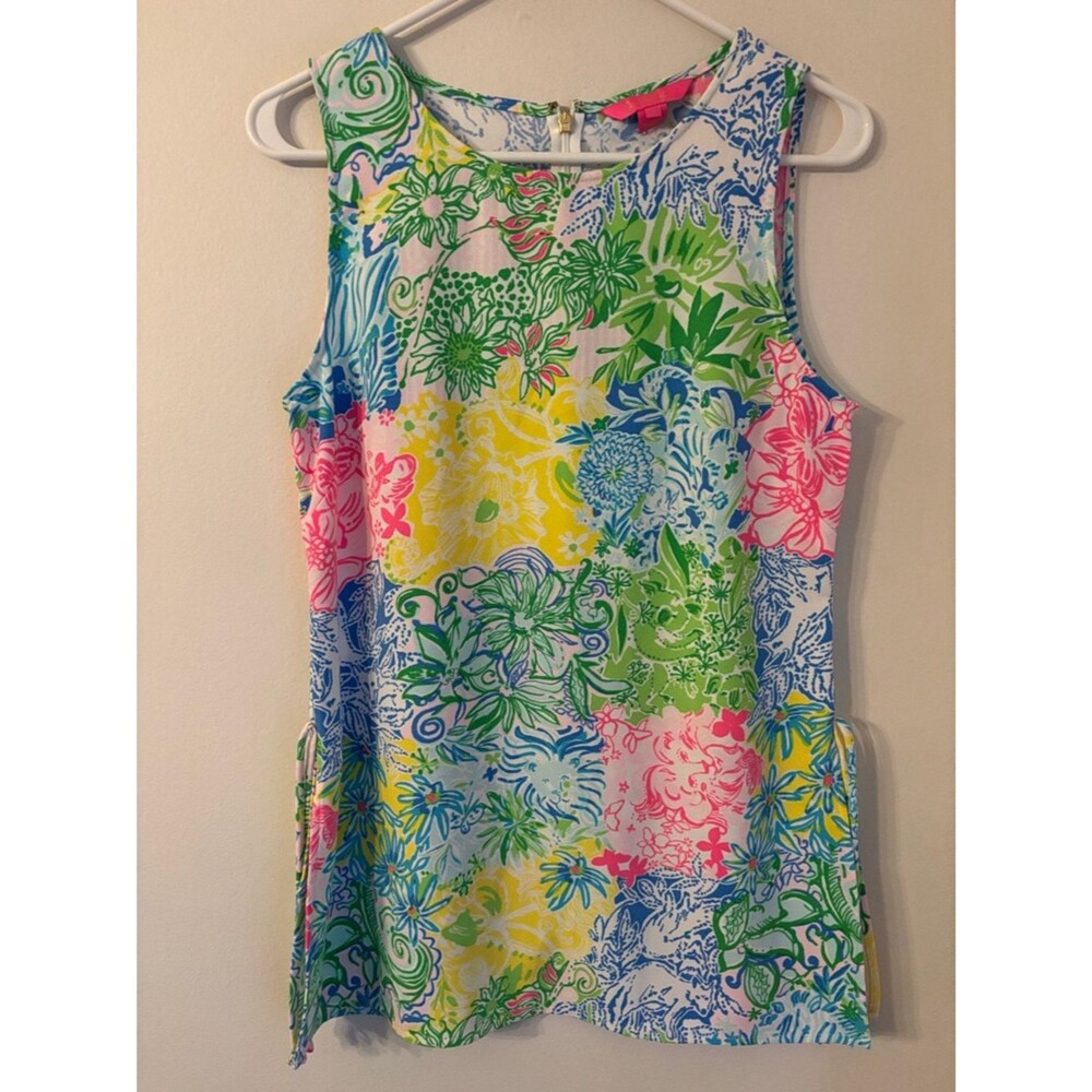 Lilly Pulitzer Donna tunic shirt blouse Bright Floral Sleeveless top women’s SM - Picture 4 of 14